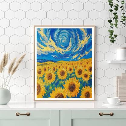 Van Gogh Inspired Sunflower Fields Number painting