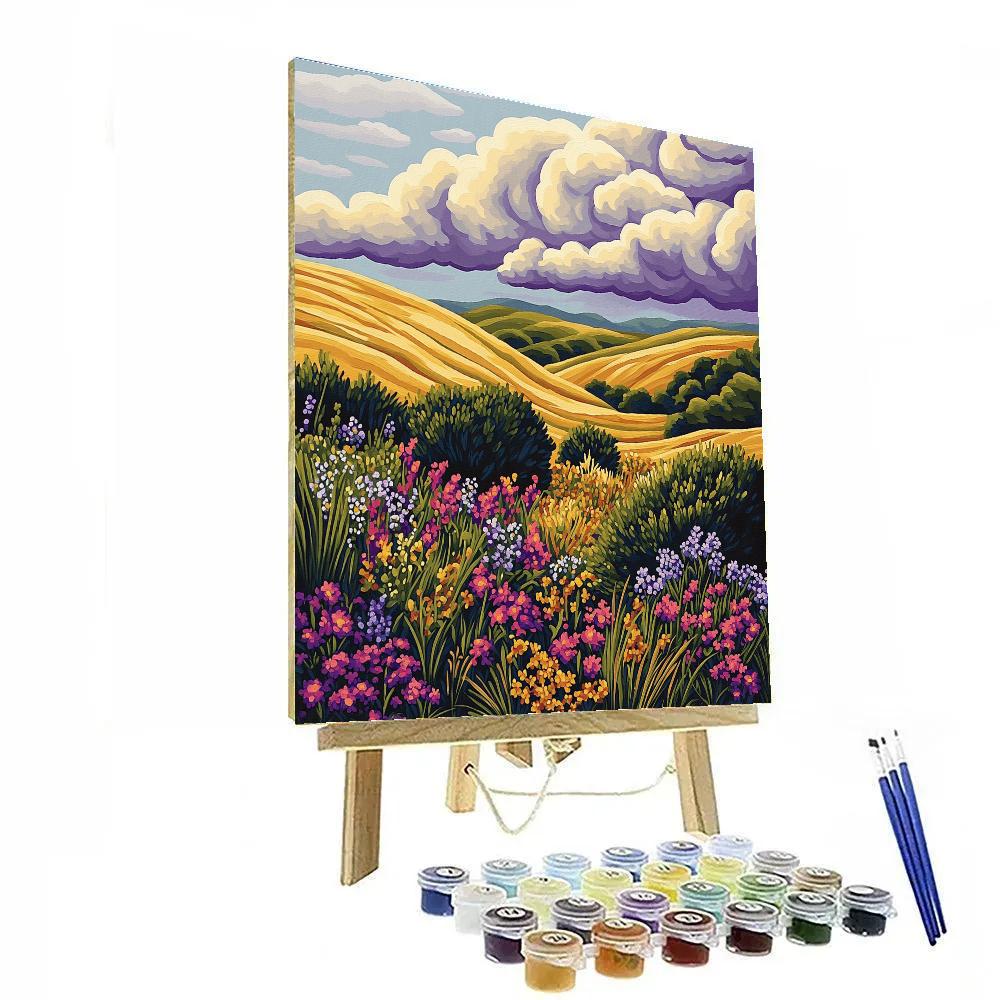 J. E. H. MacDonald Inspired Wildflower Meadow Under Turbulent Cloud Arches paint by number