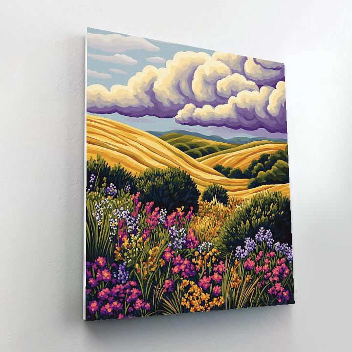 J. E. H. MacDonald Inspired Wildflower Meadow Under Turbulent Cloud Arches paint by number