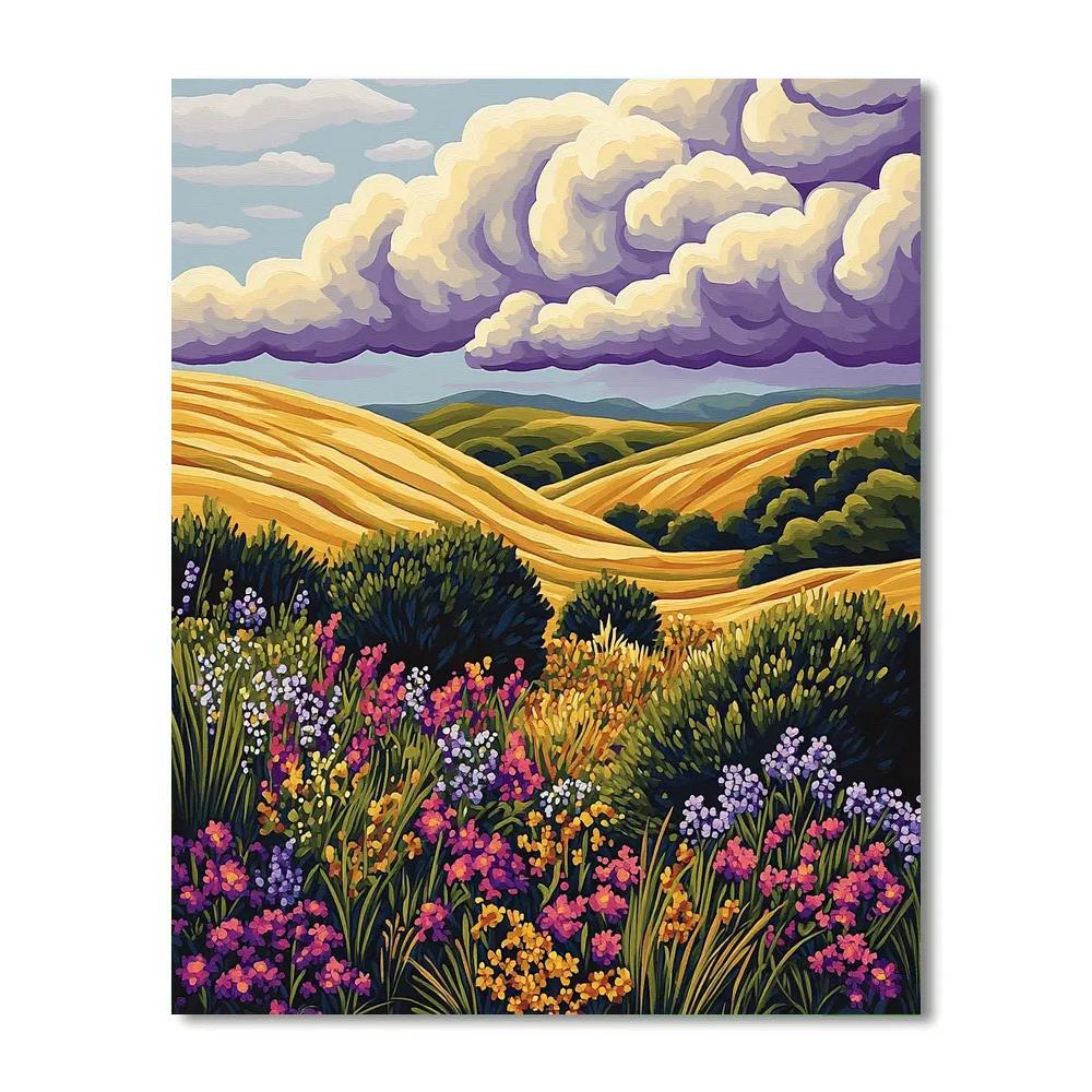 J. E. H. MacDonald Inspired Wildflower Meadow Under Turbulent Cloud Arches paint by number