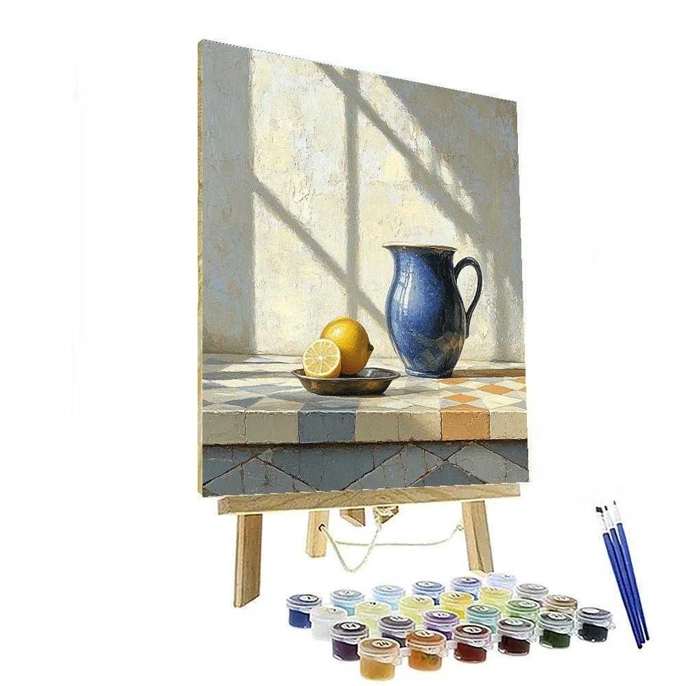 Johannes Vermeer Inspired Lapis Pitcher And Lemon On Sunlit Tile Paint by numbers art
