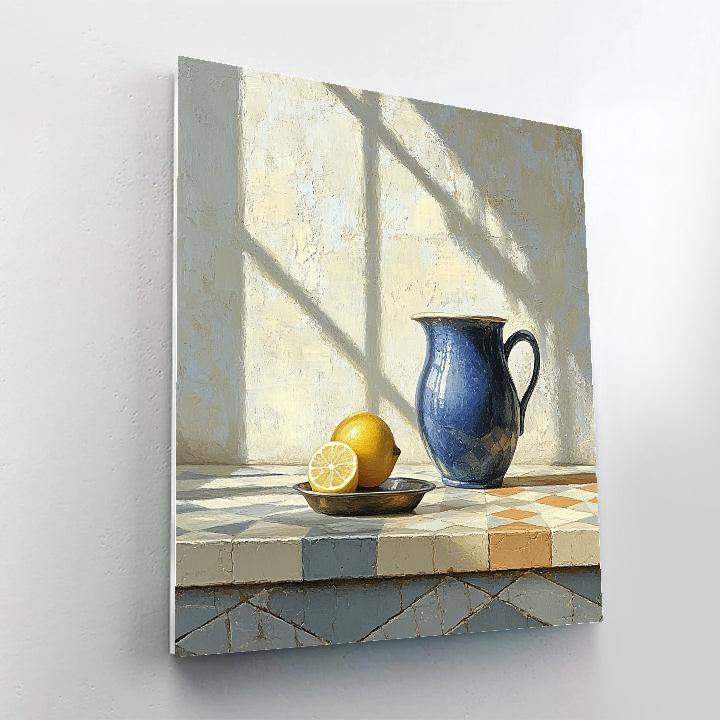 Johannes Vermeer Inspired Lapis Pitcher And Lemon On Sunlit Tile Paint by numbers art