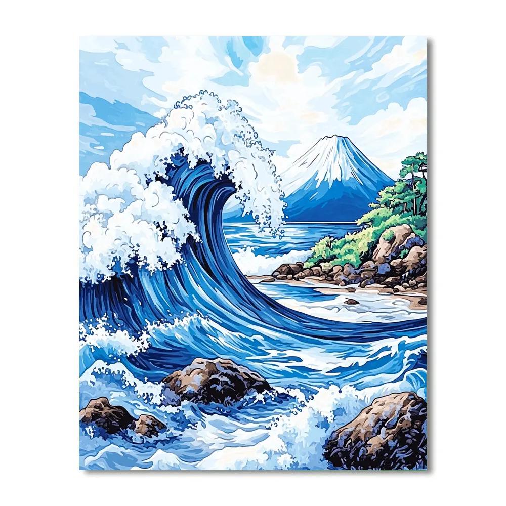 Hokusai Inspired Ocean Wave And Mountain Numbered painting kits
