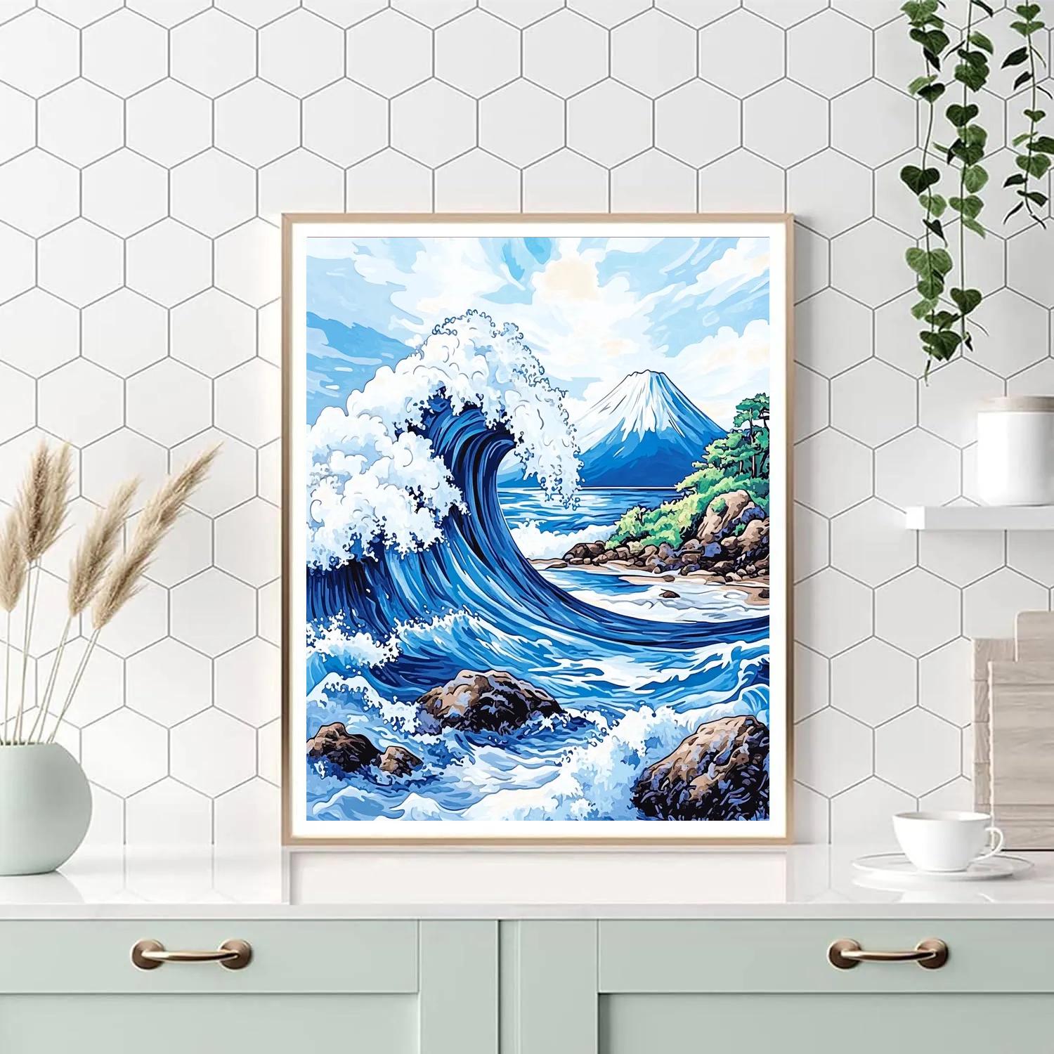 Hokusai Inspired Ocean Wave And Mountain Numbered painting kits