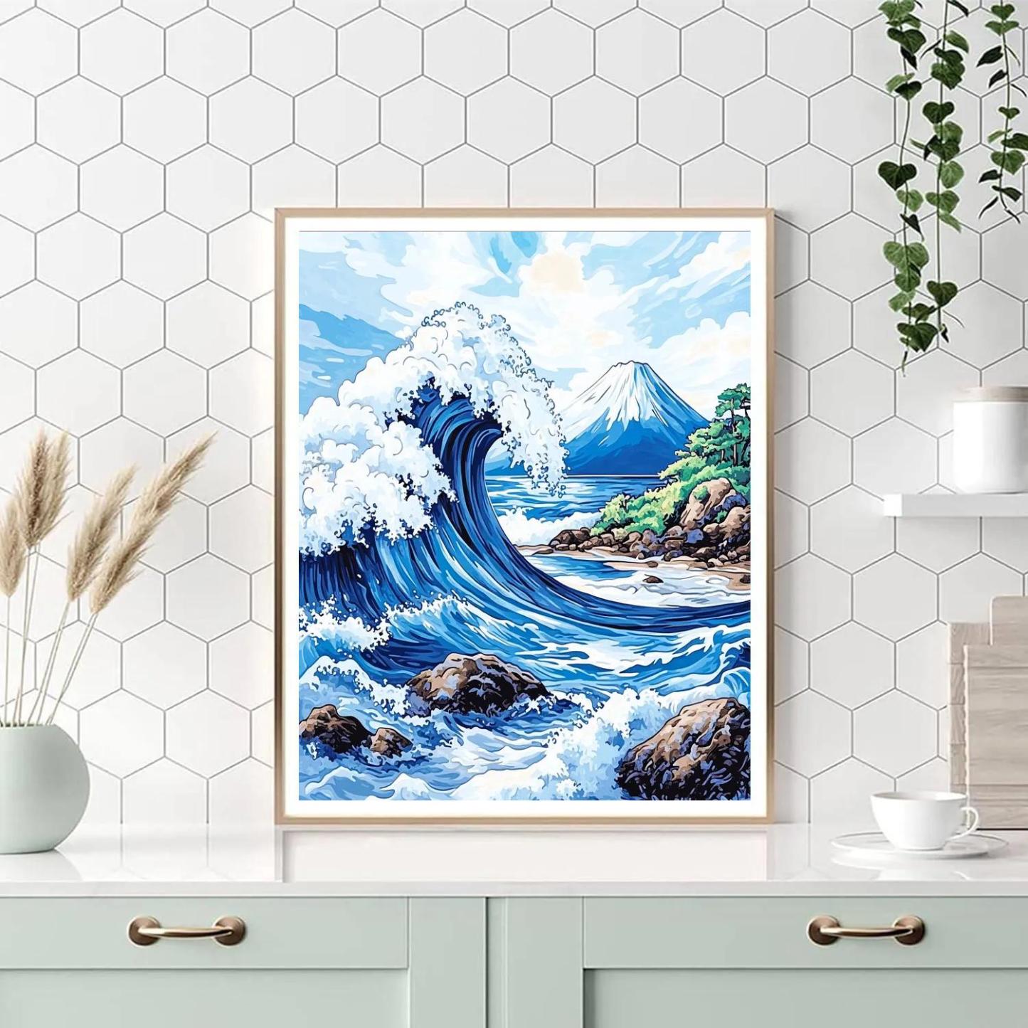 Hokusai Inspired Ocean Wave And Mountain Numbered painting kits