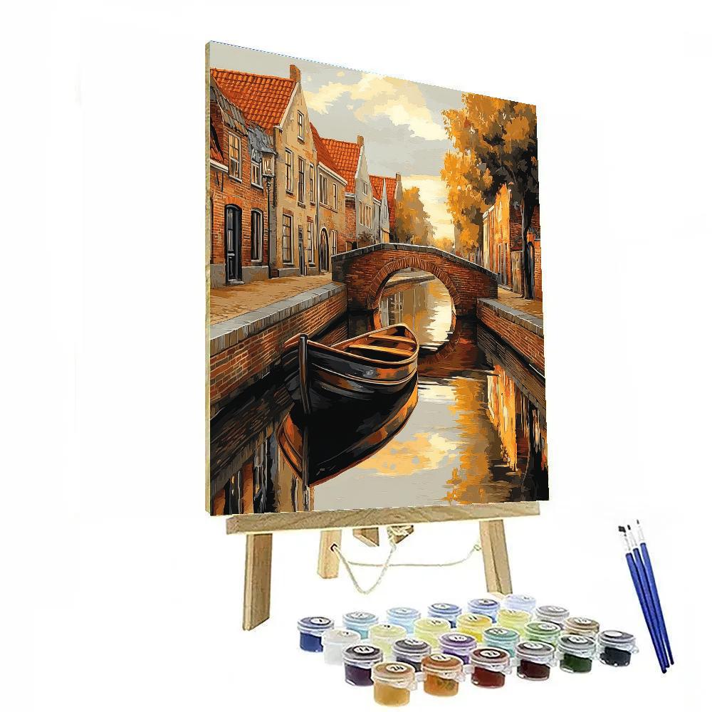 Johannes Vermeer Inspired Delft Canal Reflection Under Overcast Gold Number painting