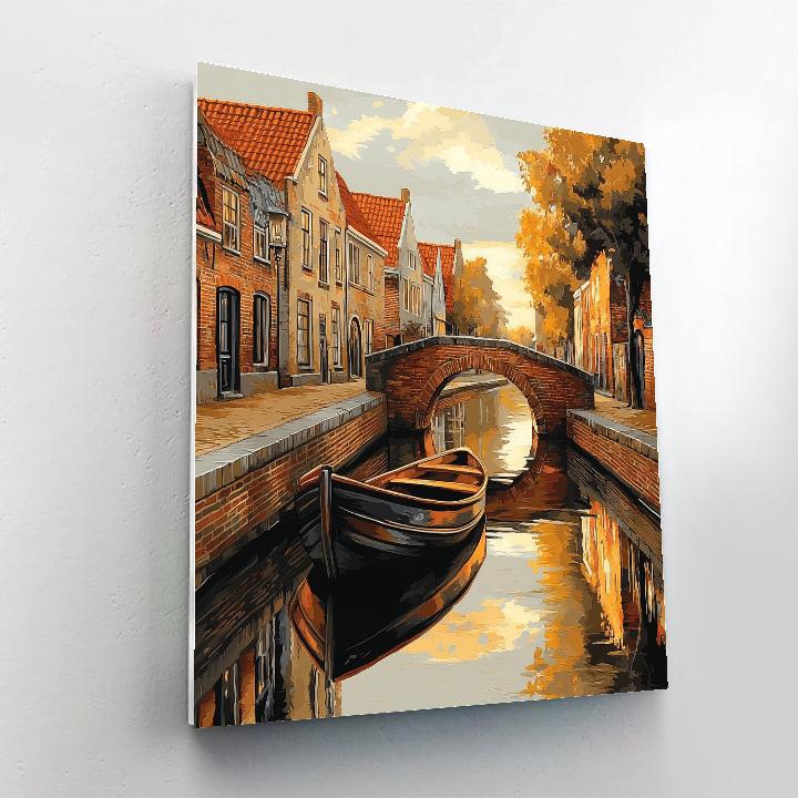 Johannes Vermeer Inspired Delft Canal Reflection Under Overcast Gold Number painting