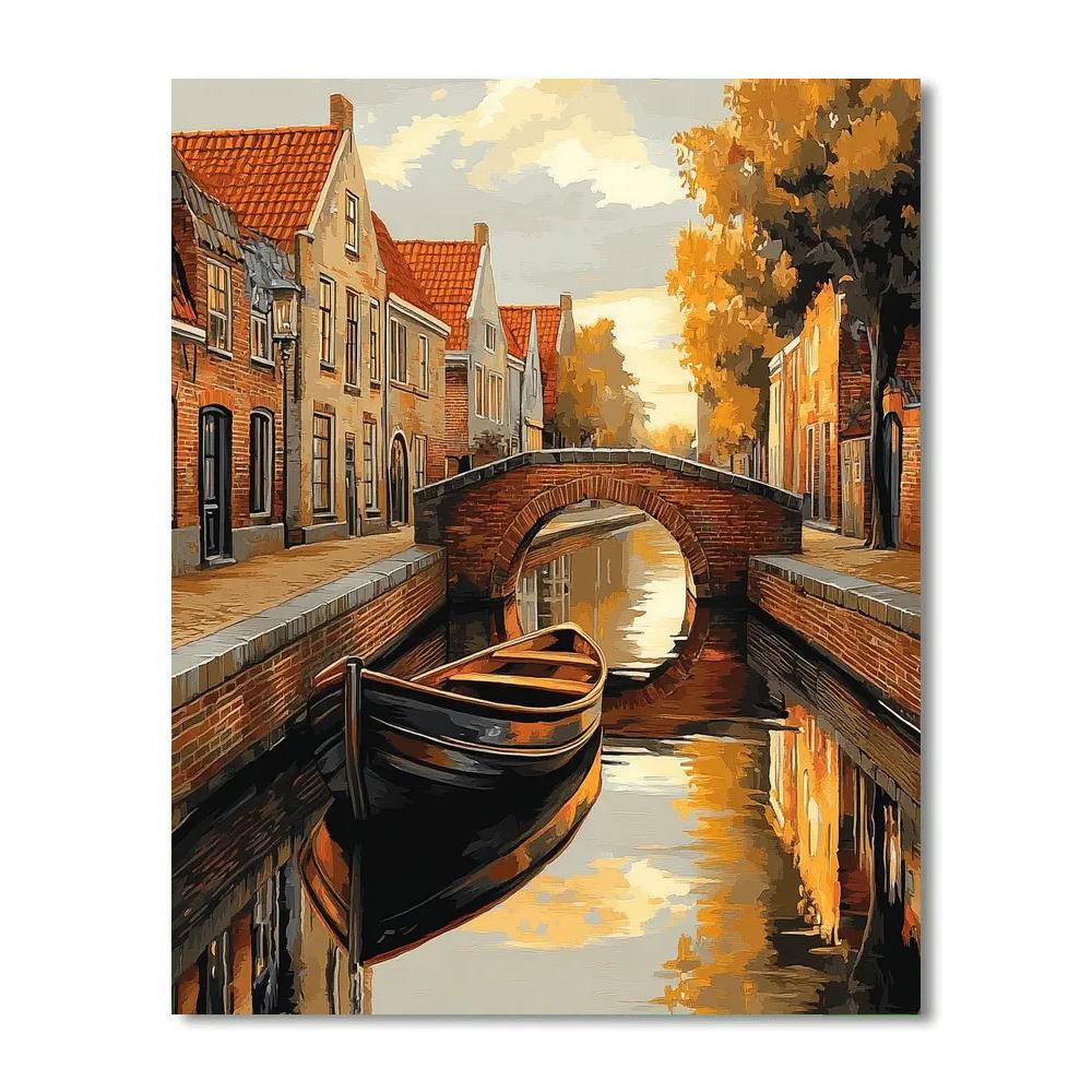Johannes Vermeer Inspired Delft Canal Reflection Under Overcast Gold Number painting