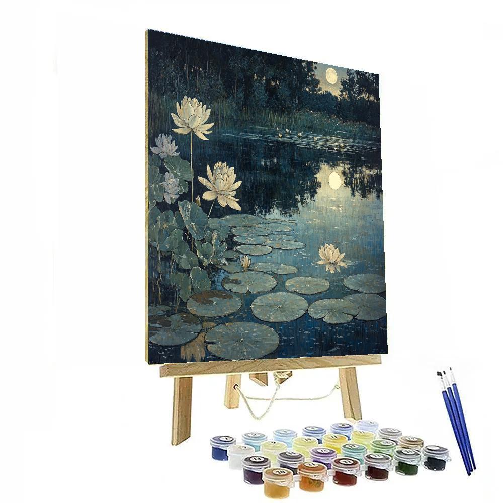 Claude Monet Inspired Lilies Under Silver Moon Painting by numbers kit