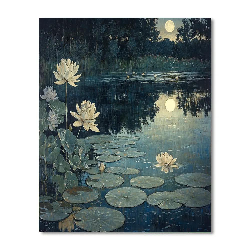 Claude Monet Inspired Lilies Under Silver Moon Painting by numbers kit