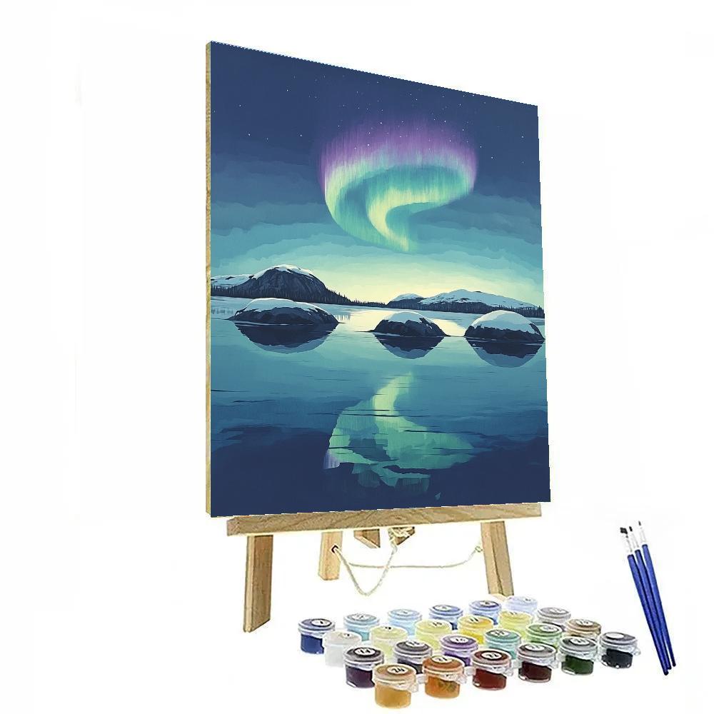 Lawren Harris Inspired Aurora Crown Over Granite Isles paint by number