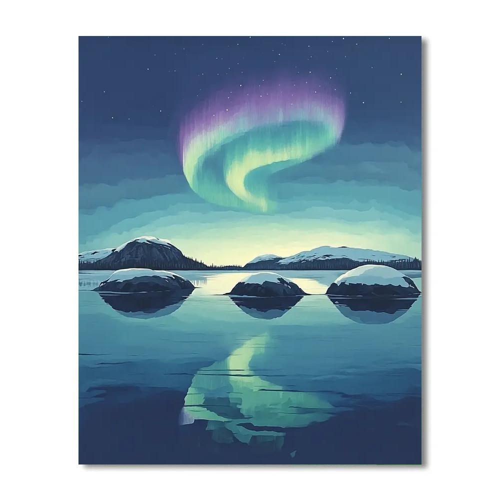 Lawren Harris Inspired Aurora Crown Over Granite Isles paint by number
