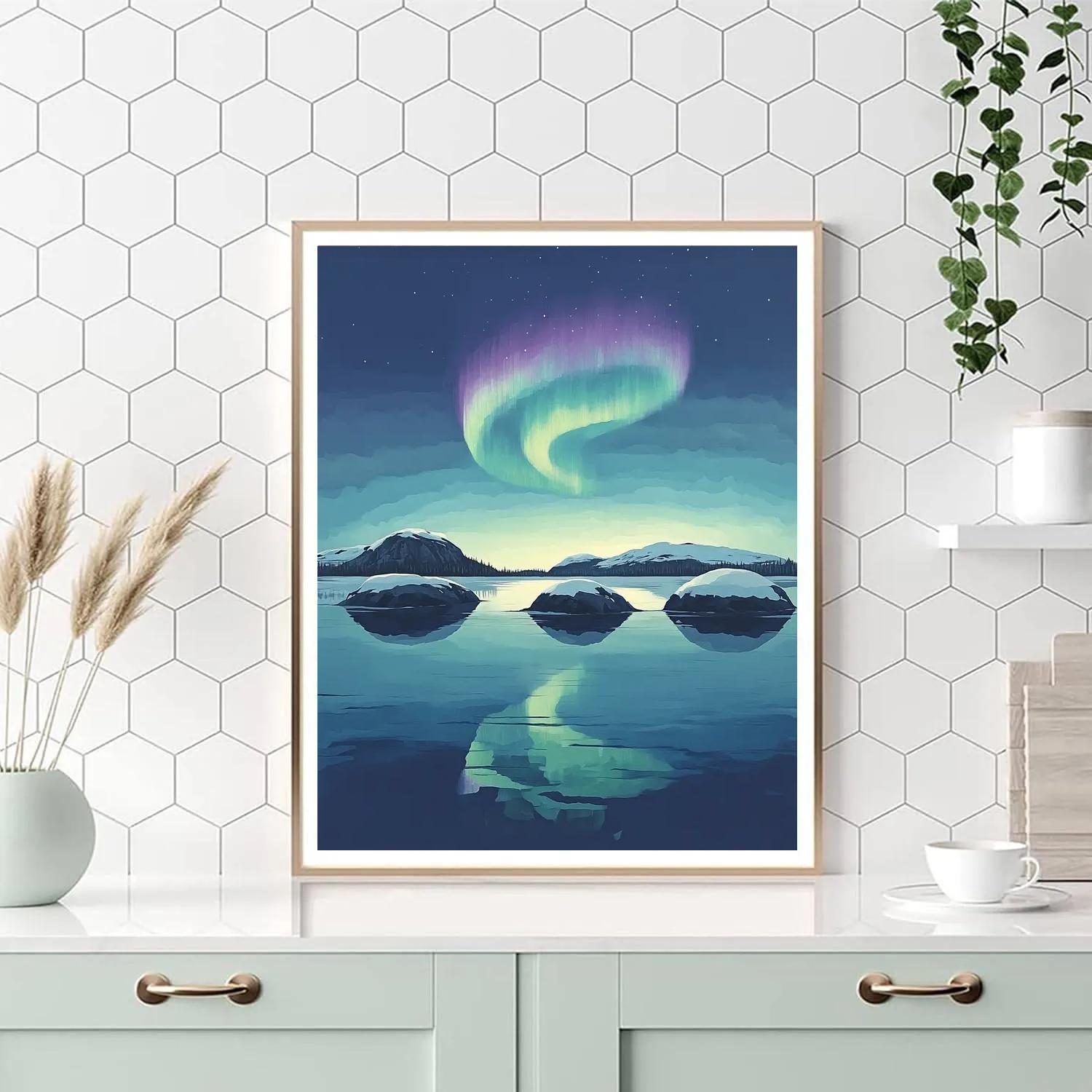 Lawren Harris Inspired Aurora Crown Over Granite Isles paint by number