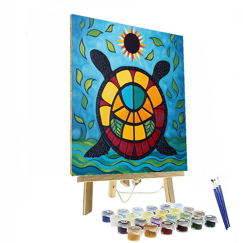 Norval Morrisseau Inspired Eclipse Turtle Of Hidden Sunfire paint by color