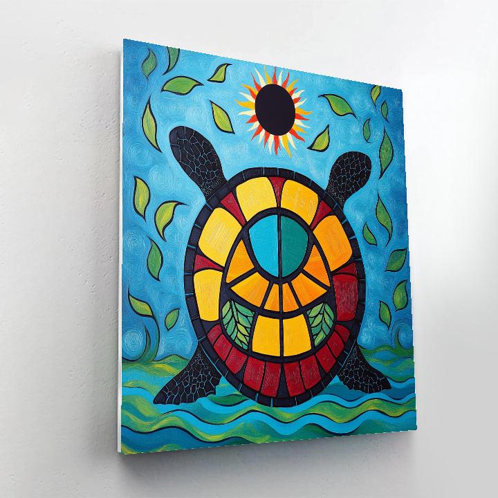 Norval Morrisseau Inspired Eclipse Turtle Of Hidden Sunfire paint by color
