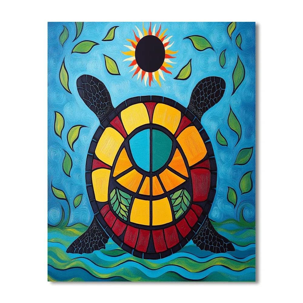 Norval Morrisseau Inspired Eclipse Turtle Of Hidden Sunfire paint by color