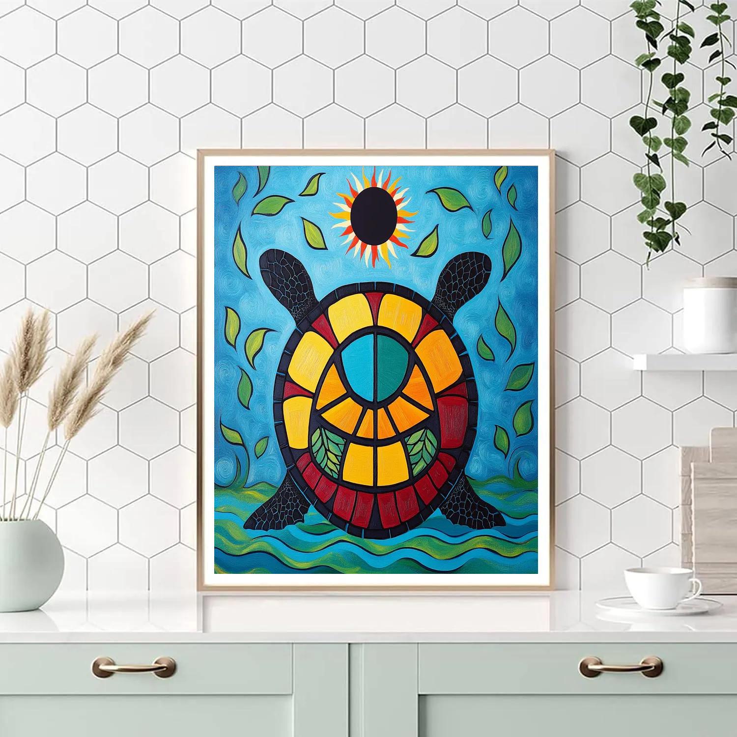 Norval Morrisseau Inspired Eclipse Turtle Of Hidden Sunfire paint by color