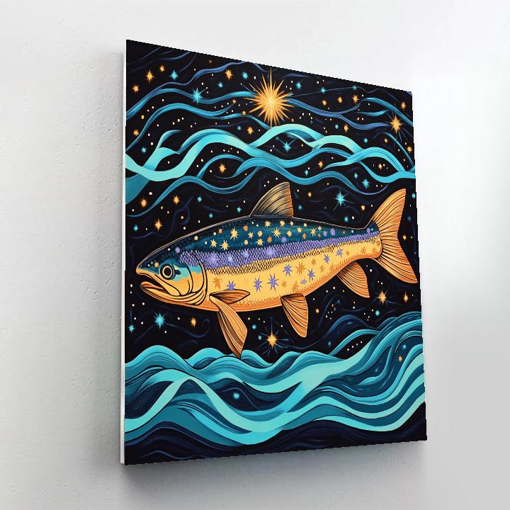 Norval Morrisseau Inspired Meteor Salmon Of River Star Trails paint by color