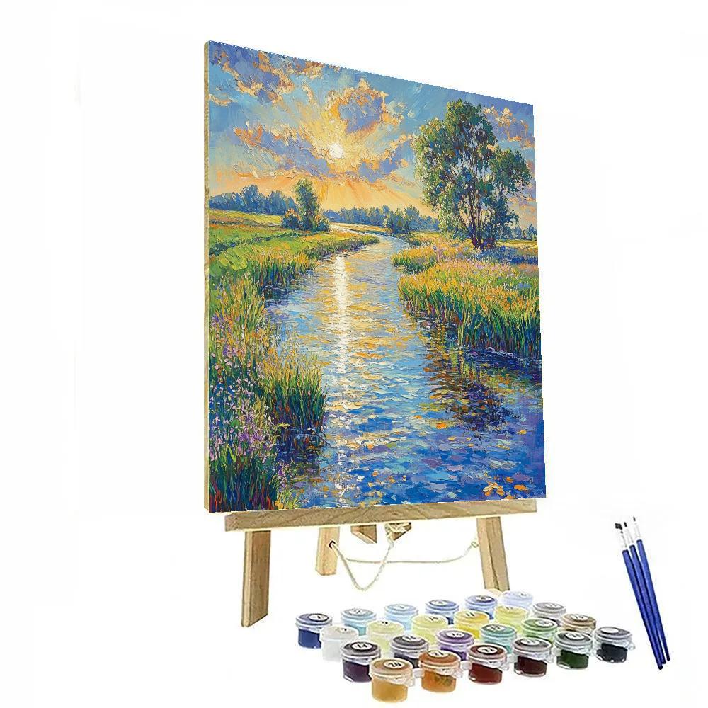 Claude Monet Inspired Sunlit Riverbend Afternoon paint by numbers