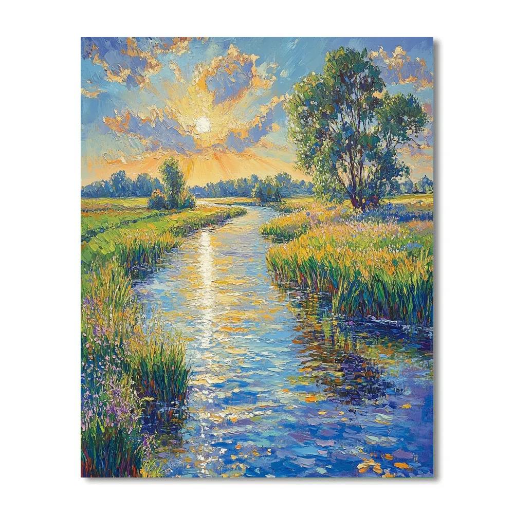 Claude Monet Inspired Sunlit Riverbend Afternoon paint by numbers