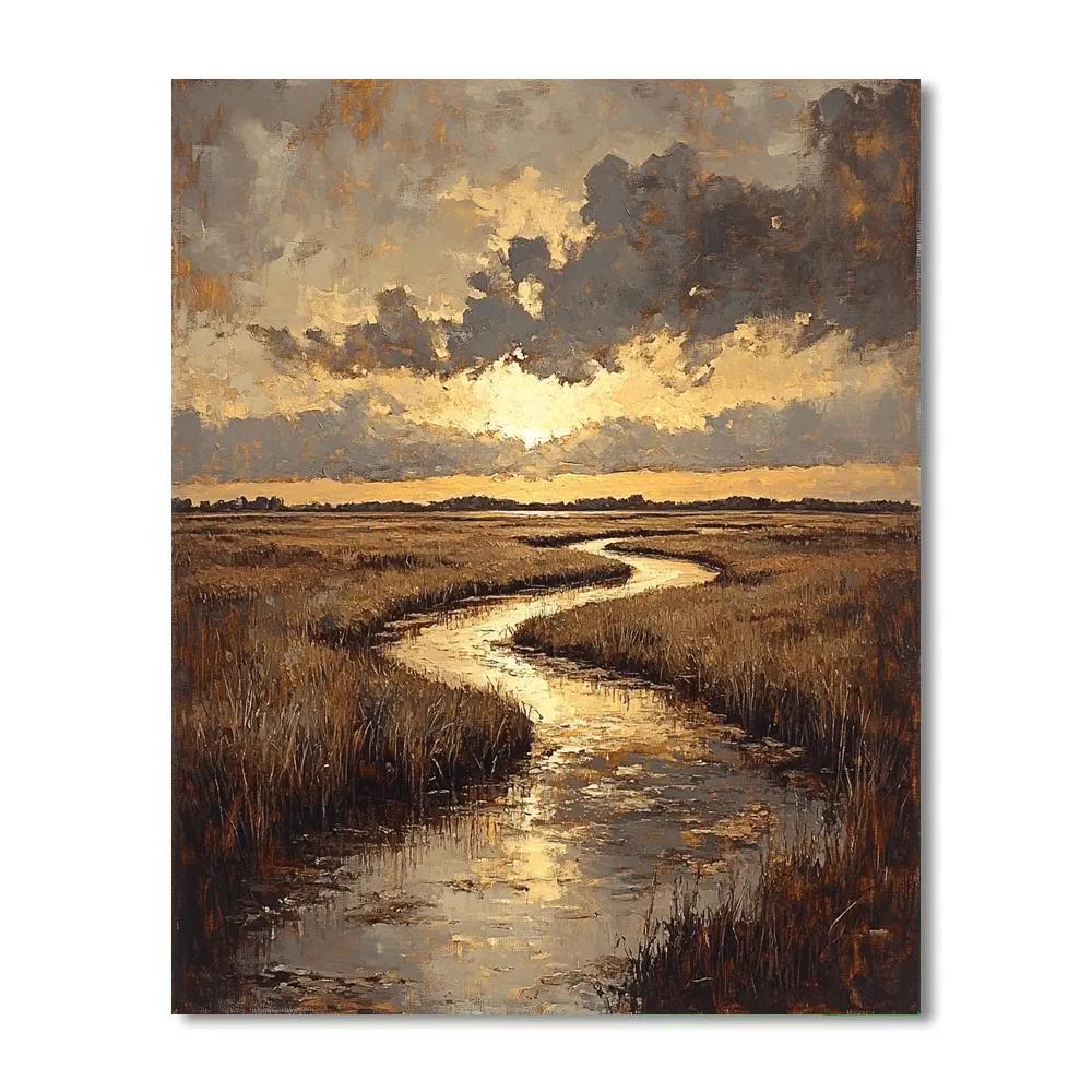Rembrandt Inspired Sunbreak Over Peat Marsh Channels Paint by numbers kits