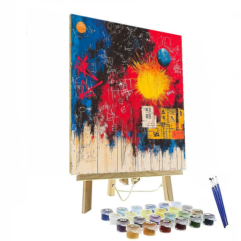 Jean-Michel Basquiat Inspired Nebula Wordstorm Number painting