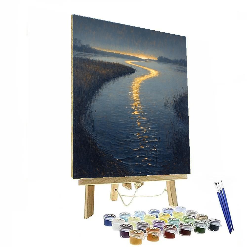 Rembrandt Inspired River Bend With Candlelit Horizon Glow Painting by numbers kit