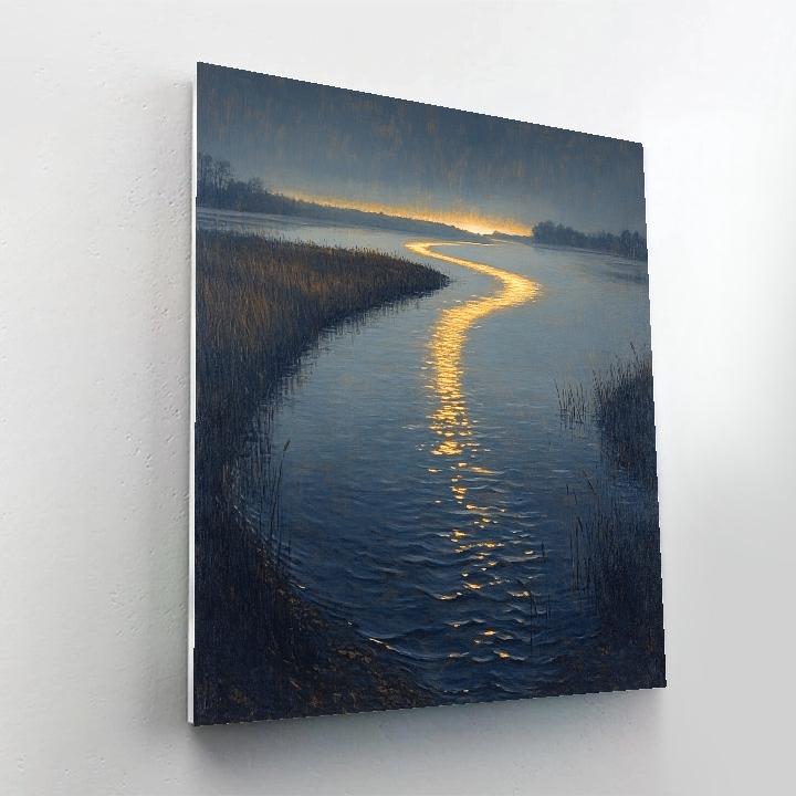 Rembrandt Inspired River Bend With Candlelit Horizon Glow Painting by numbers kit