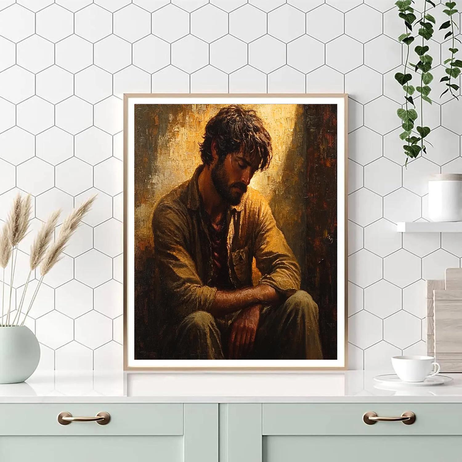 Rembrandt Inspired Dramatic Night Portrait Number painting