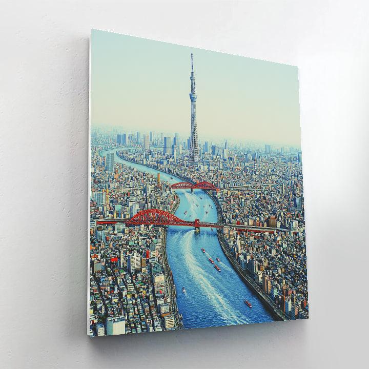SkyTree View Over Sumida River Tokyo Japan Paint by numbers kits