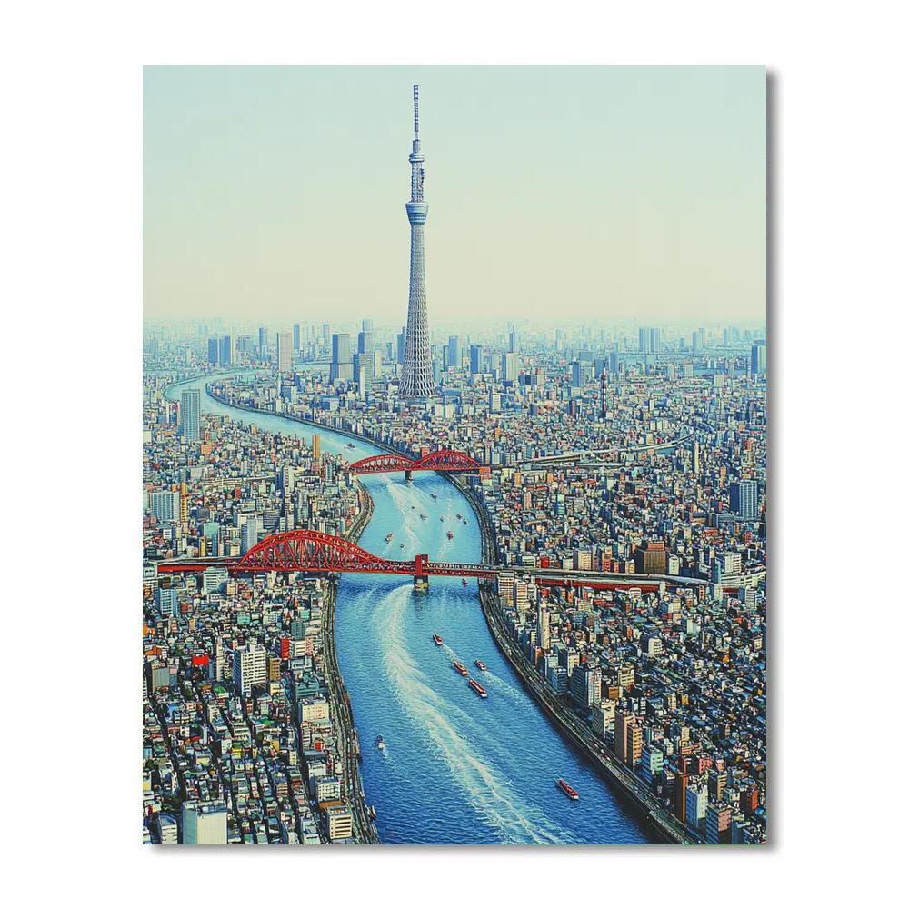 SkyTree View Over Sumida River Tokyo Japan Paint by numbers kits