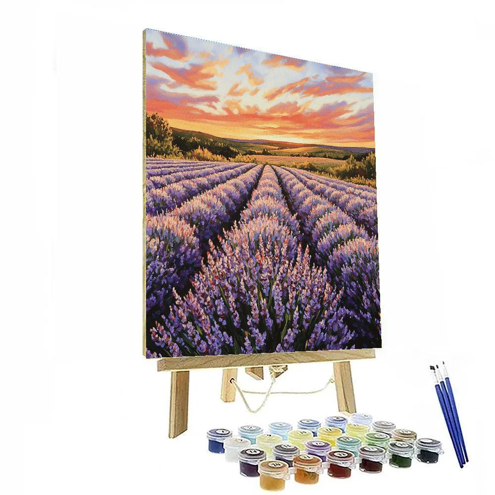 Claude Monet Inspired Sunset Over Lavender Fields paint by number
