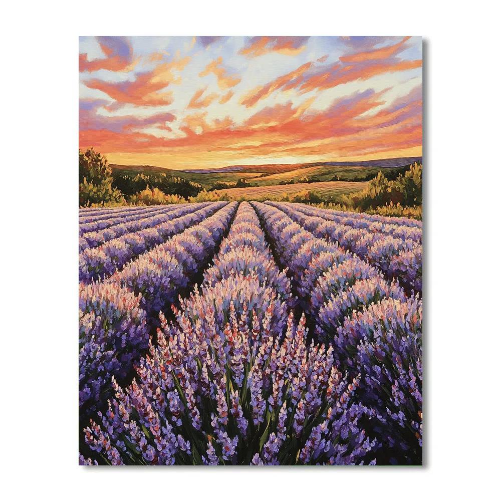 Claude Monet Inspired Sunset Over Lavender Fields paint by number