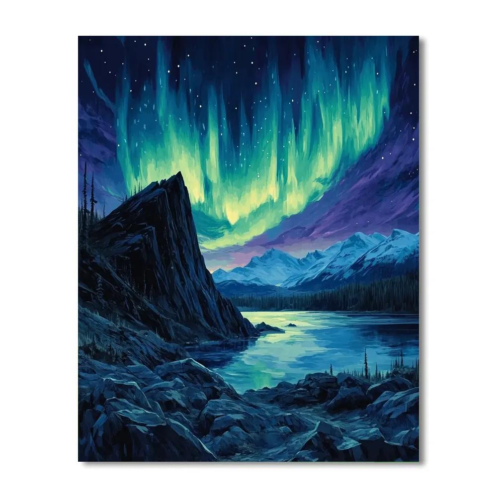 Frederick Varley Inspired Aurora Rises Over Obsidian Ridge Paint by numbers kits