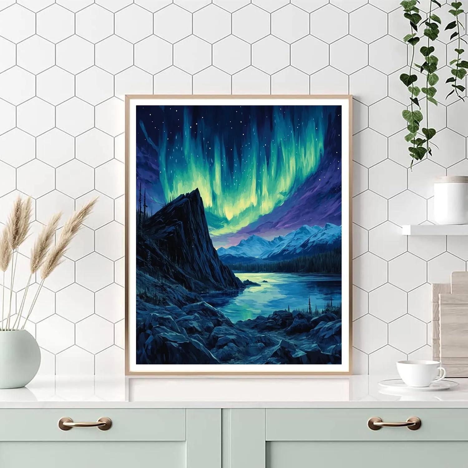 Frederick Varley Inspired Aurora Rises Over Obsidian Ridge Paint by numbers kits