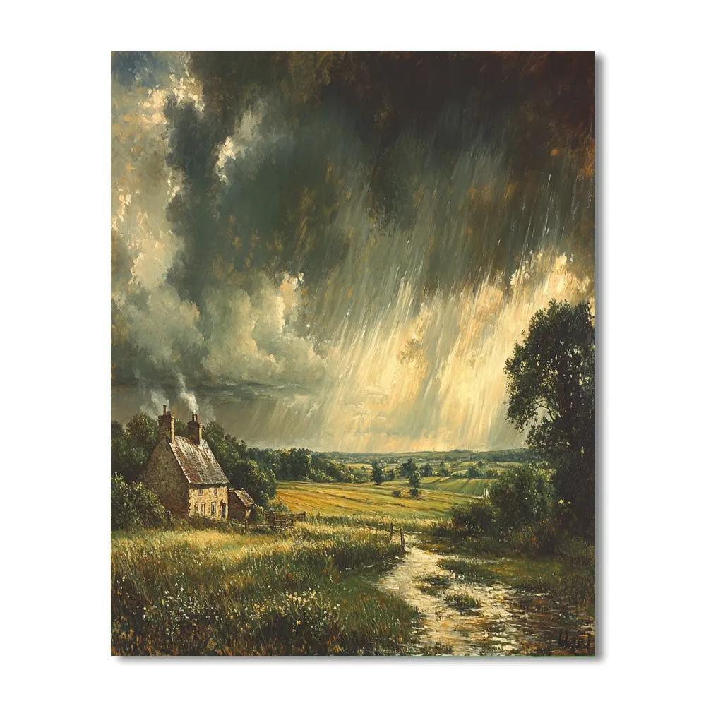 John Constable Inspired Countryside Storm paint by color