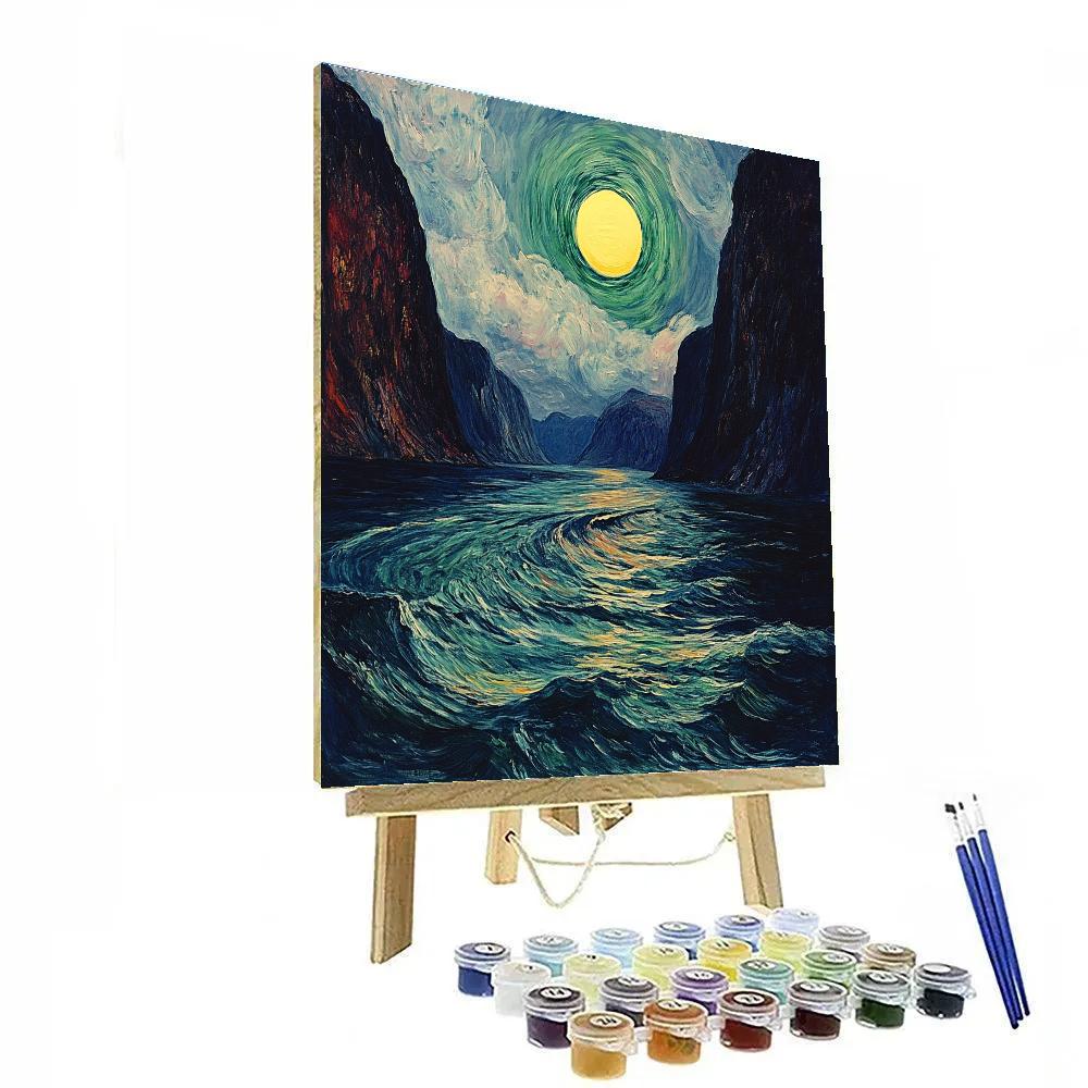 Edvard Munch Inspired Fjord Eclipse Over Trembling Cliffs Number painting