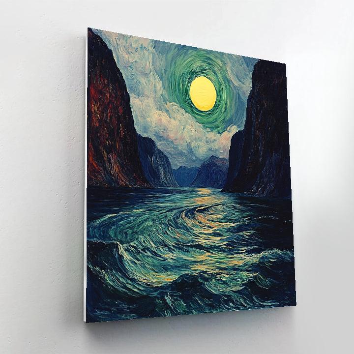 Edvard Munch Inspired Fjord Eclipse Over Trembling Cliffs Number painting