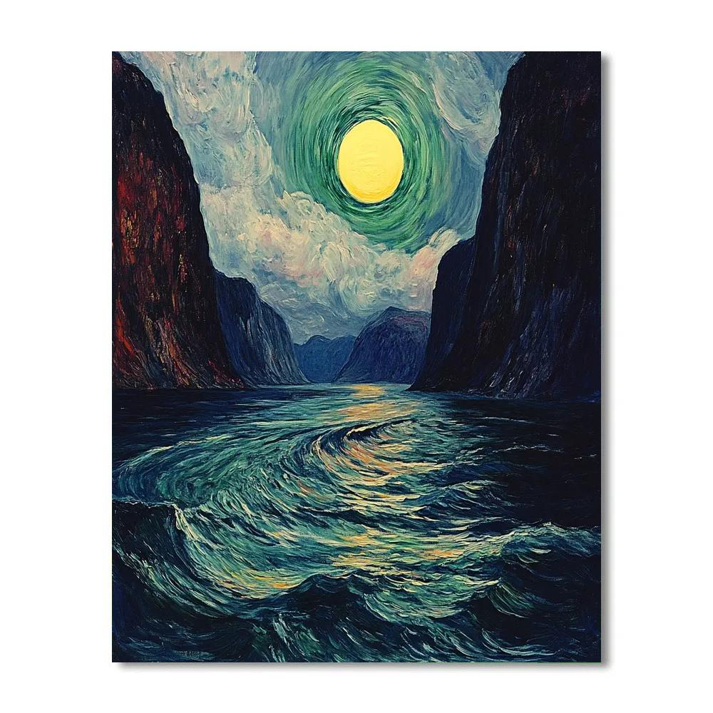 Edvard Munch Inspired Fjord Eclipse Over Trembling Cliffs Number painting