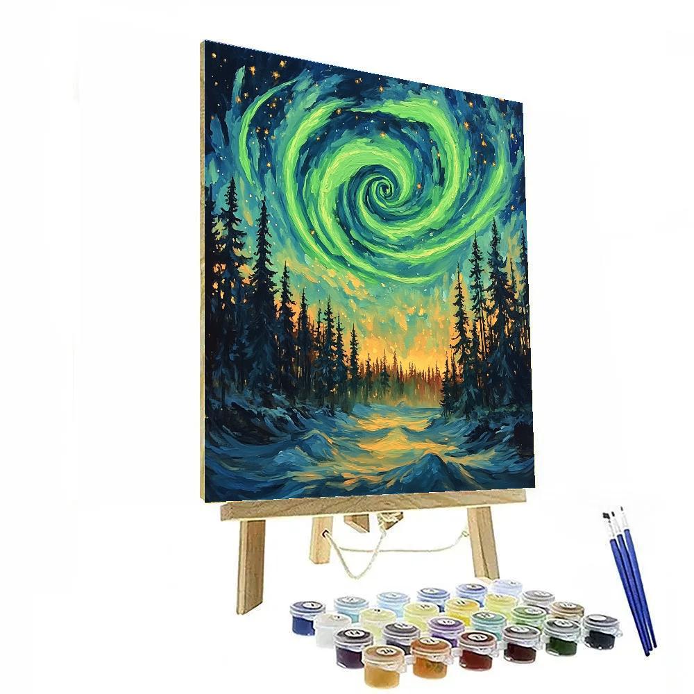 Edvard Munch Inspired Aurora Spiral Above Silent Pines Numbered painting kits