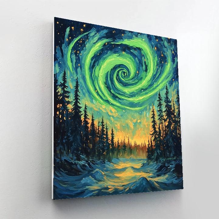 Edvard Munch Inspired Aurora Spiral Above Silent Pines Numbered painting kits