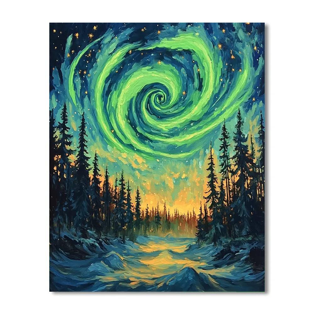 Edvard Munch Inspired Aurora Spiral Above Silent Pines Numbered painting kits