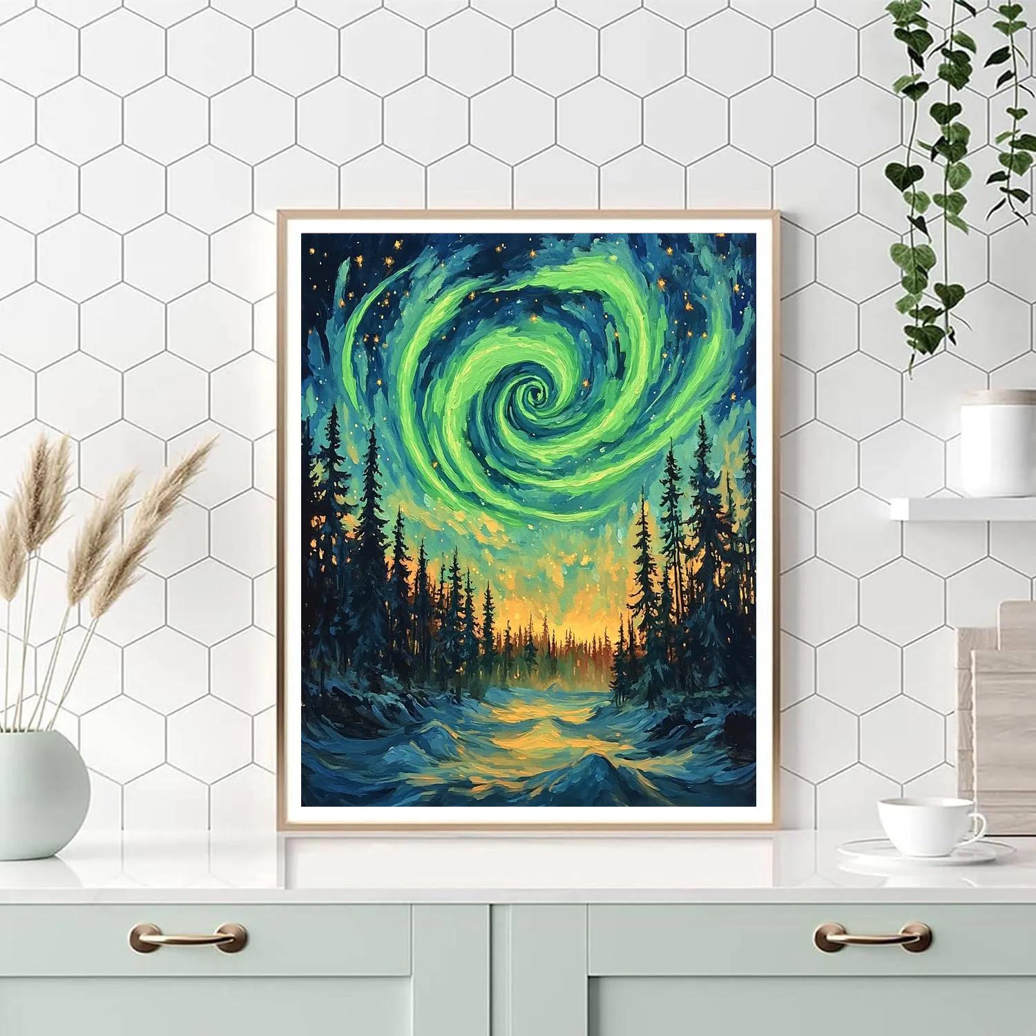 Edvard Munch Inspired Aurora Spiral Above Silent Pines Numbered painting kits