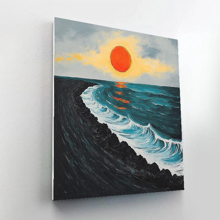 Edvard Munch Inspired Burning Midnight Sun Over Black Sand Shore Numbered painting kits