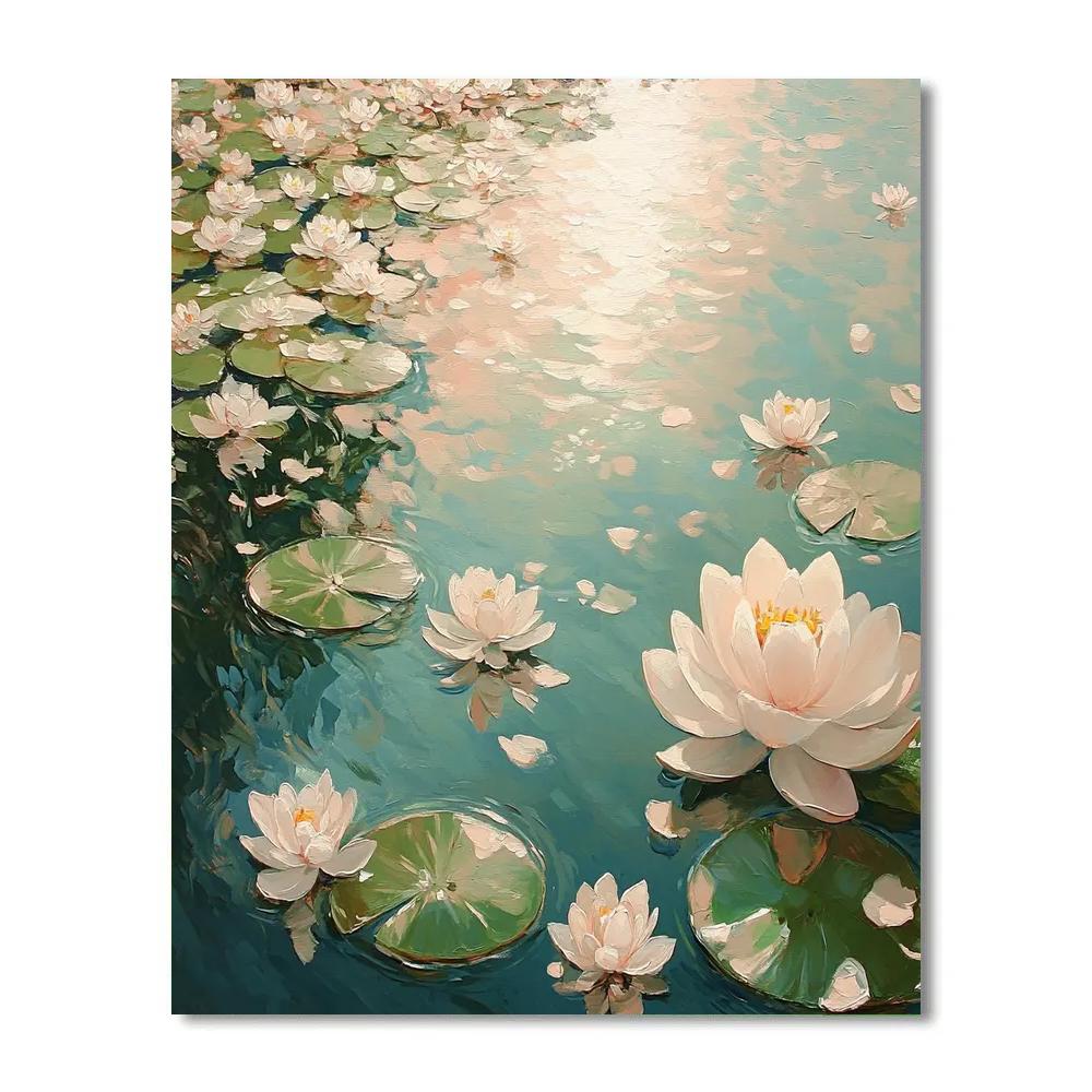Claude Monet Inspired Pond Surface With Floating Petals Painting by numbers kit