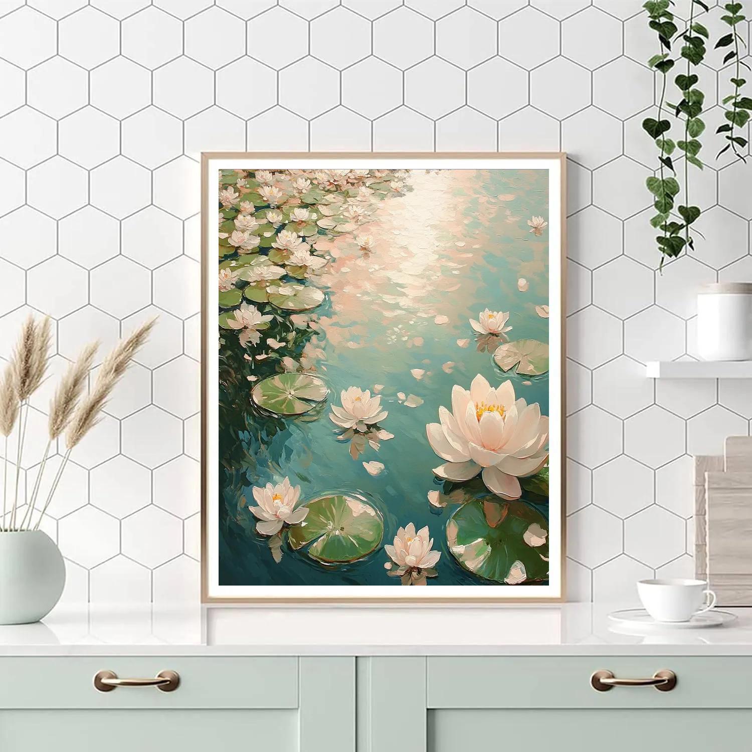 Claude Monet Inspired Pond Surface With Floating Petals Painting by numbers kit