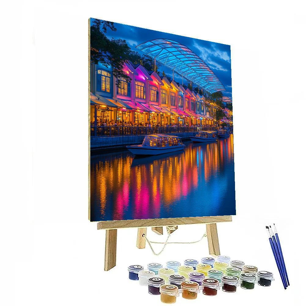 Night Reflections At Clarke Quay Singapore paint by color