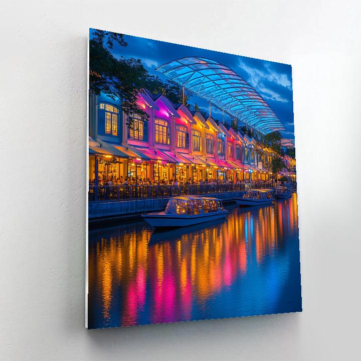 Night Reflections At Clarke Quay Singapore paint by color