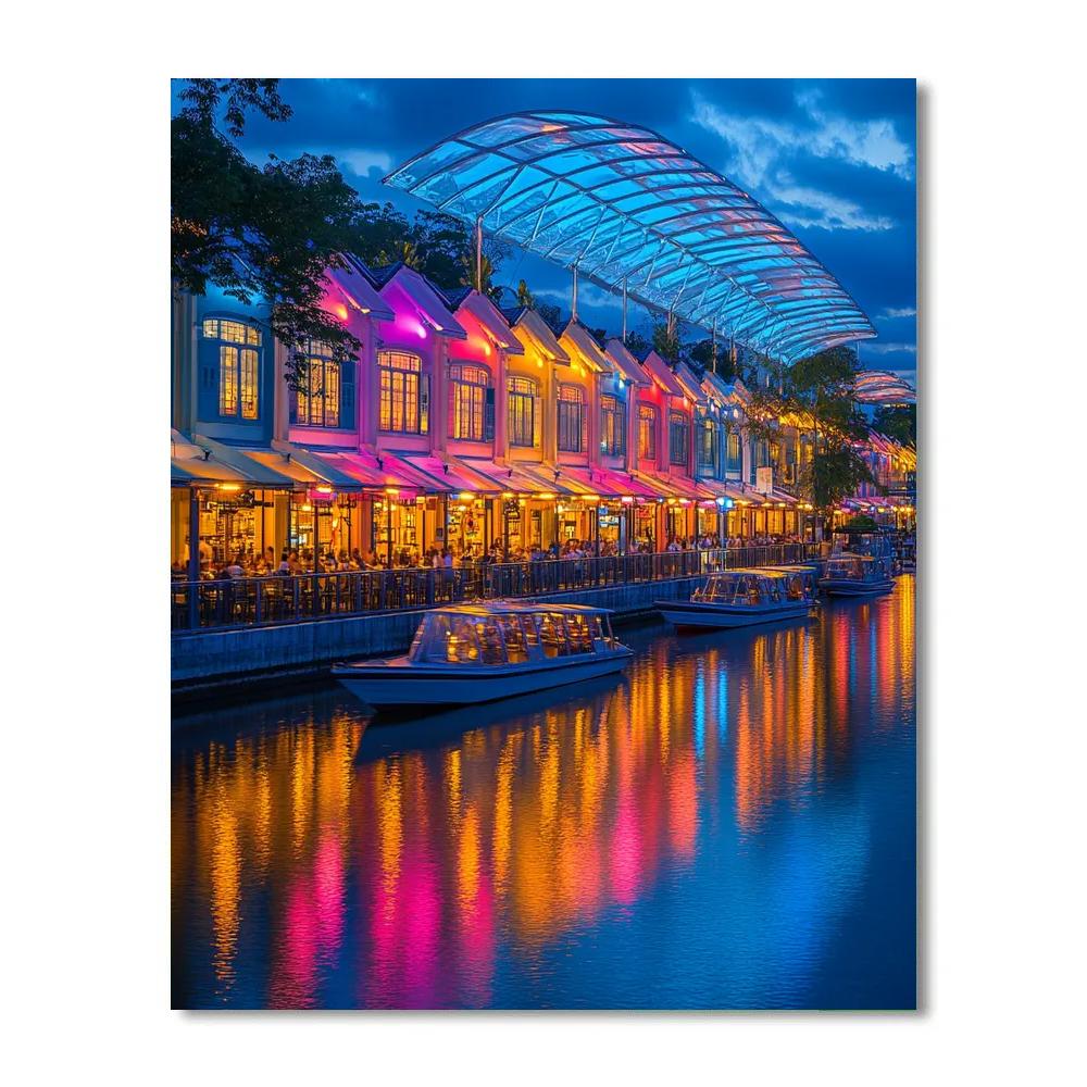 Night Reflections At Clarke Quay Singapore paint by color