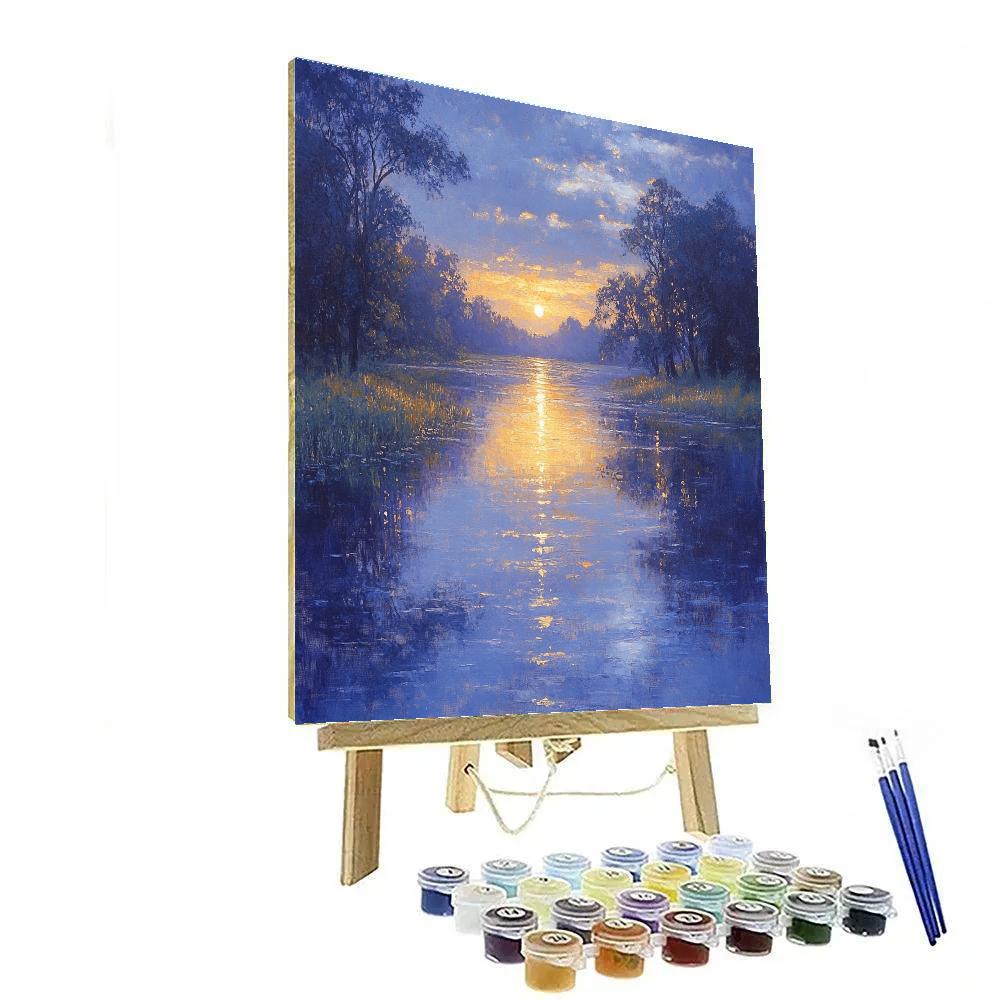Claude Monet Inspired Calm River Reflection At Dusk paint by number